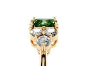 Fancy Green Asscher Cut Diamond Solitaire Ring Set in Yellow gold with Cluster Accents on Each Side
