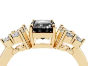 Fancy Black Emerald Cut Diamond Solitaire Ring Set in Yellow gold with Cluster Accents on Each Side