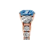 Cushion Cut Engagement Ring Setting for a Fancy Blue Lab-Grown Diamond | Three Stone | Rose Gold