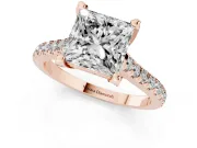 Princess Cut Hidden Halo Pave Engagement Ring Setting | Claw Prongs | Rose Gold
