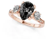 Pear-Shaped Hidden Halo Three Stone Engagement Ring Setting for a Black Center | Rose Gold