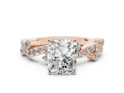 Radiant Cut Twisted Pavé Solitaire Engagement Ring Setting | Bar Stations | Rose Gold