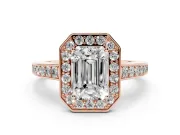 Emerald Cut Framed Halo Engagement Ring Setting | Graduated Pavé Band | Rose Gold