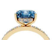 Fancy Blue Asscher Cut Diamond Pavé Band Ring Set in Yellow gold with Prong-Set Center Stone