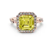 Asscher Cut Twist Halo Engagement Ring Setting for a Fancy Yellow Lab-Grown Diamond | Rose Gold