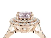 Fancy Pink Oval Lab-Grown Diamond Double Halo Statement Ring Set in Rose Gold with Pavé Band