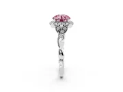Round Halo Engagement Ring Setting for a Fancy Pink Lab-Grown Diamond | Leaf Shoulders | Platinum