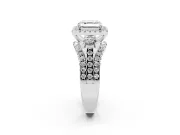 Asscher Cut Halo Split Shank Engagement Ring Setting | Round Side Stones | Sterling Silver