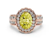 Fancy Yellow Oval Cut Diamond Scalloped Halo Ring Set in Rose gold with Pavé Split Shank