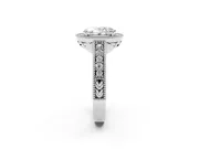 Oval Cut Diamond Halo Ring Set in White gold with Round Accent Halo, Pavé Band and Prong Setting