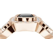 Cushion Cut Three Stone Halo Engagement Ring Setting for a Black Center | Bezel Set | Rose Gold