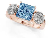 Princess Cut Three Stone Engagement Ring Setting for a Fancy Blue Lab-Grown Diamond | Wide Plain Band | Rose Gold