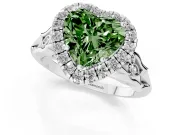 Fancy Green Heart Cut Diamond Halo Engagement Ring Set in Silver with Filigree Band and Prong-Set Center