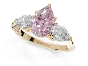 Pear-Shaped 3-Stone Engagement Ring Setting for a Fancy Pink Lab-Grown Diamond | Yellow Gold
