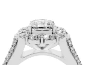 Radiant Cut Diamond Halo Engagement Ring Set in White gold with Split Shank and Prong Setting