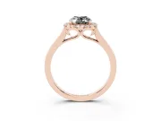 Fancy Black Oval Cut Halo Round Diamond Solitaire Ring Set in Rose gold with Pavé Band and Prong Setting
