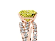 Fancy Yellow Radiant Cut Diamond Solitaire Twist Band Ring Set in Rose gold with Pavé Setting and Prong Head