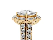 Princess Cut Diamond Halo Engagement Ring Set in Yellow gold with Split Shank and Prong Setting