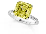 Asscher Cut Pave Solitaire Engagement Ring Setting for a Fancy Yellow Lab-Grown Diamond | Slim Band | Sterling Silver