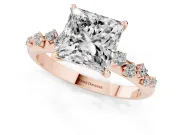 Princess Cut Diamond Cluster Solitaire Ring Set in Rose gold with Prong Setting