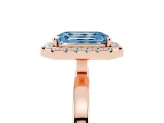 Emerald Cut Thin Halo Engagement Ring Setting for a Fancy Blue Lab-Grown Diamond | Plain Polished Band | Rose Gold