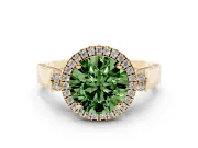 Round Halo Engagement Ring Setting for a Fancy Green Lab-Grown Diamond | Pavé Panel Shoulders | Yellow Gold