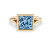 Princess Cut Bezel Engagement Ring Setting for a Fancy Blue Lab-Grown Diamond | Yellow Gold