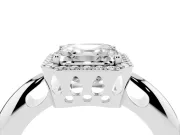 Asscher Cut Diamond Halo Engagement Ring Set in Silver with Plain Split Shank and Prong Setting