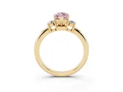 Fancy Pink Three-Stone Marquise Cut Diamond Ring Set in Yellow gold with Prong Setting and Plain Band
