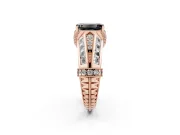 Fancy Black Emerald Cut Diamond Vintage-Inspired Milgrain Ring Set in Rose gold with Accent Split Shank