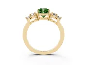 Fancy Green Cushion Cut Diamond Solitaire Ring Set in Yellow gold with Cluster Accents on Each Side