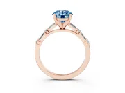 Fancy Blue Round Cut Diamond Solitaire Set in Rose gold with Side Baguettes and Channel Set Band