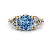 Round Cluster Side Stone Engagement Ring Setting for a Fancy Blue Lab-Grown Diamond | Yellow Gold