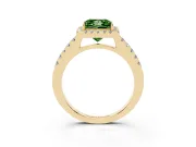 Fancy Green Princess Cut Diamond Halo Pavé Solitaire Ring Set in Yellow gold with Prong-Set Center Stone