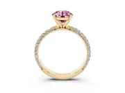 Round Domed Pavé Engagement Ring Setting for a Fancy Pink Lab-Grown Diamond | Yellow Gold