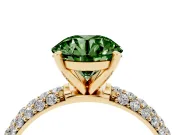 Fancy Green Round Cut Diamond Solitaire Ring Set in Yellow gold with Prong Setting and Pavé-Set Band