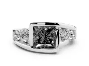 Princess Cut Bezel Bypass Engagement Ring Setting for a Black Center | Round Side Stones | Platinum