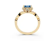 Asscher Cut Milgrain Halo Engagement Ring Setting for a Fancy Blue Lab-Grown Diamond | Graduated Shoulders | Yellow Gold