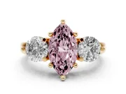 Marquise Three Stone Engagement Ring Setting for a Fancy Pink Lab-Grown Diamond | Open Prong Baskets | Yellow Gold