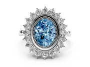 Oval Bezel Halo Engagement Ring Setting for a Fancy Blue Lab-Grown Diamond | Sterling Silver
