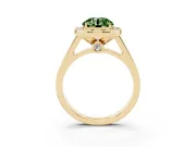 Fancy Green Round Cut Diamond Halo Solitaire Ring Set in Yellow gold with Pavé Band and Bezel Setting
