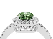 Fancy Green Oval Cut Diamond Pavé Band Halo Engagement Ring Set in Silver with Prong Setting