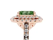 Fancy Green Emerald Cut Diamond Double Halo Statement Ring Set in Rose gold with Pavé Band