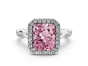 Radiant Cut Twist Halo Engagement Ring Setting for a Fancy Pink Lab-Grown Diamond | Platinum