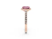 Fancy Pink Radiant Cut Diamond Halo Engagement Ring Set in Rose gold with Pavé Band and Prong Setting