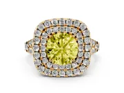 Round Halo Split Shank Engagement Ring Setting for a Fancy Yellow Lab-Grown Diamond | Pavé Strands | Yellow Gold