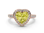 Fancy Yellow Heart Cut Diamond Halo Pavé Engagement Ring Set in Rose gold with Bezel Setting