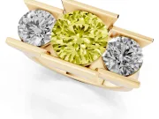 Fancy Yellow Round Cut Diamond Three-Stone Channel Set Ring Set in Yellow gold with Smooth Polished Band