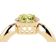 Fancy Yellow Oval Cut Diamond Halo Engagement Ring Set in Yellow gold with Plain Split Shank and Prong Setting