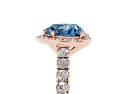 Fancy Blue Heart Cut Diamond Halo Engagement Ring Set in Rose gold with Pavé Band and Prong Setting